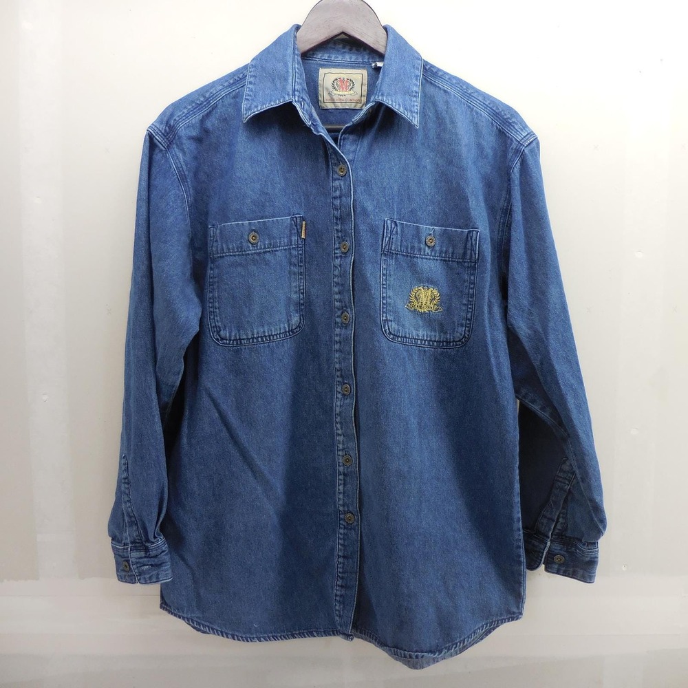 Bugle Boy Gold‎ Crest for Her Denim Shirt Medium Blue Long Sleeve Button Down M